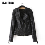 OLGITUM 2018 New Spring Fashion Bright Colors Good Quality Ladies Basic Street Women Short PU Leather Jacket JK477