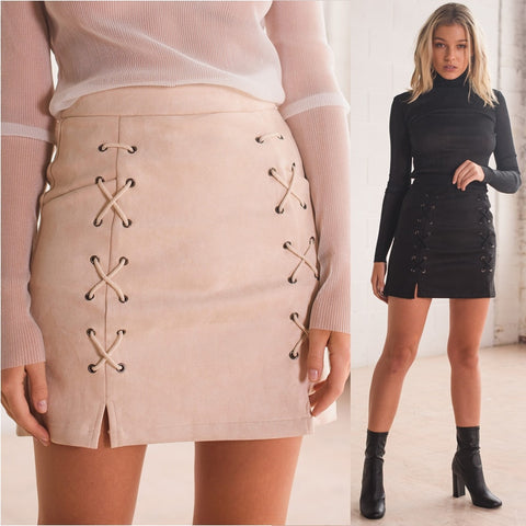 Leather Suede Pencil Skirt
